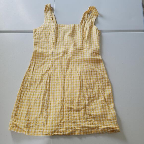 Old Navy Dresses & Skirts - Old Navy Dress Womens Medium Yellow Gingham Linen Smocked Cottagecore Coquette